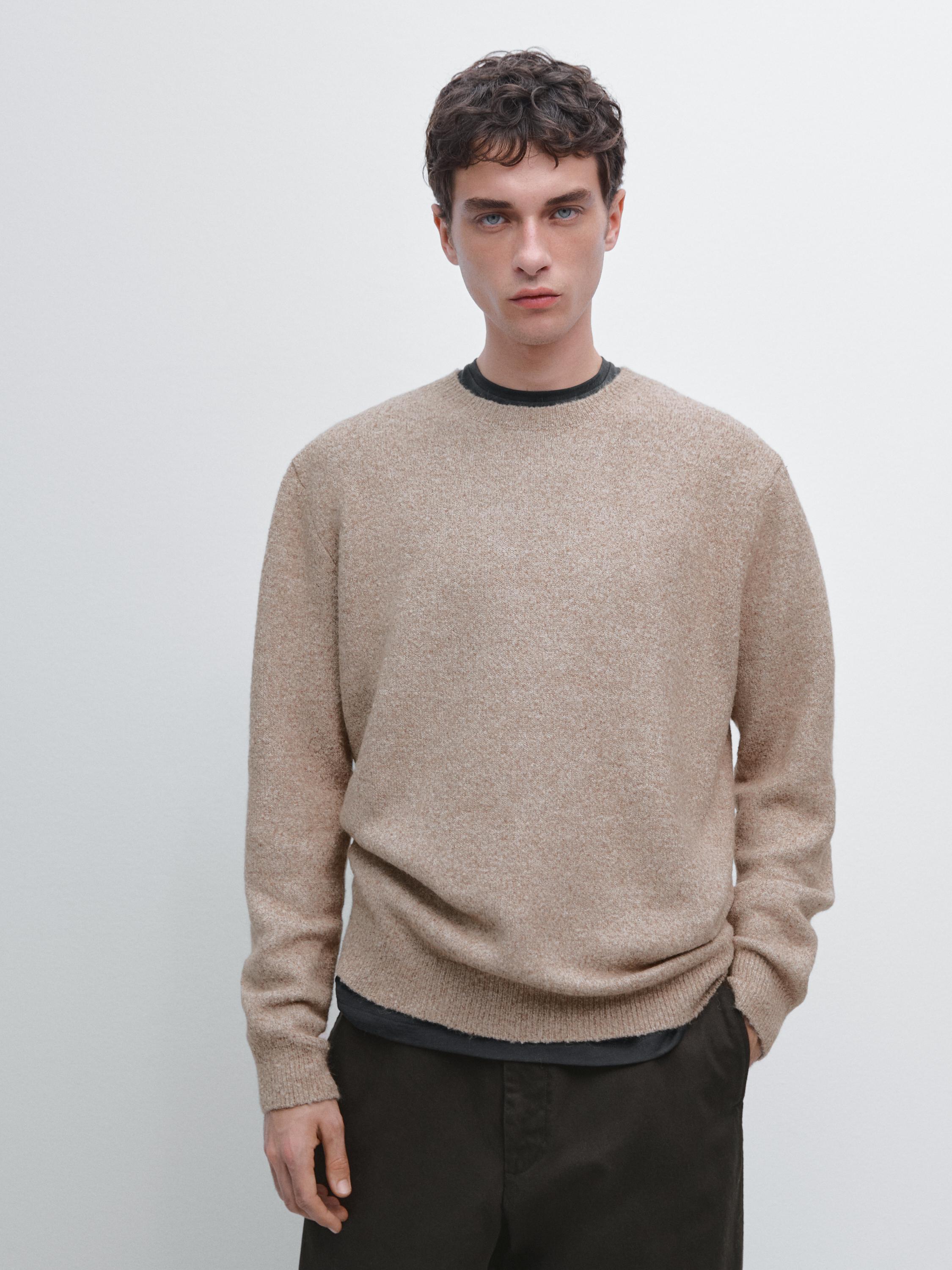 Flecked crew neck knit sweater