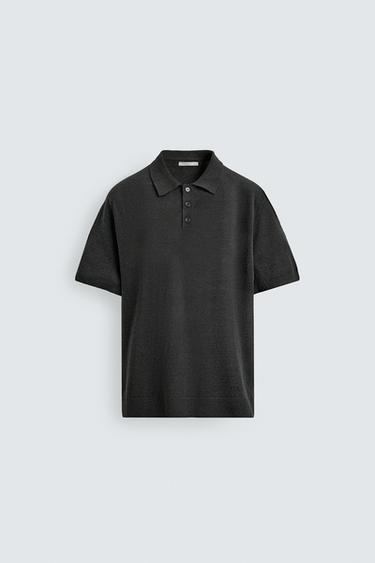 LINEN/COTTON KNIT POLO SHIRT - Anthracite Grey by Zara
