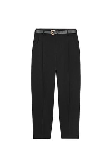 PANTALON AVEC CEINTURE ET PINCES - Noir de Zara