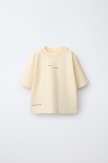 CAMISETA INTERLOCK TEXTOS - Amarillo pastel de Zara
