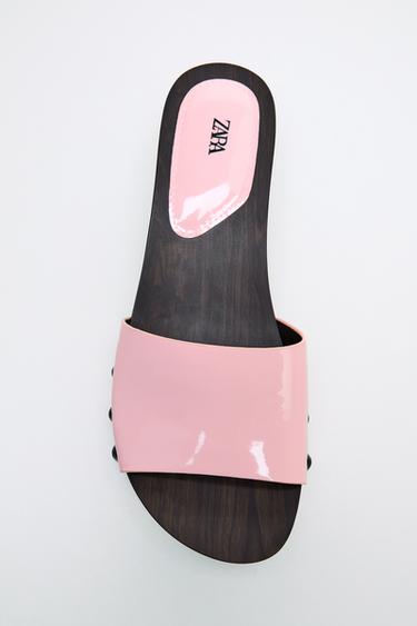 Zara PATENT FINISH WEDGE SANDALS - Pink