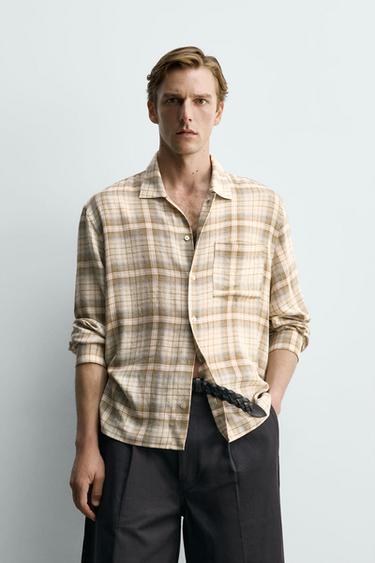 RELAXED FIT CHECK SHIRT - Sand by Zara