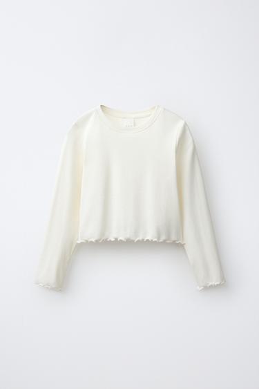 OVERLOCK RIBBED CROPPED T-SHIRT - Oyster-white by Zara - Image 0