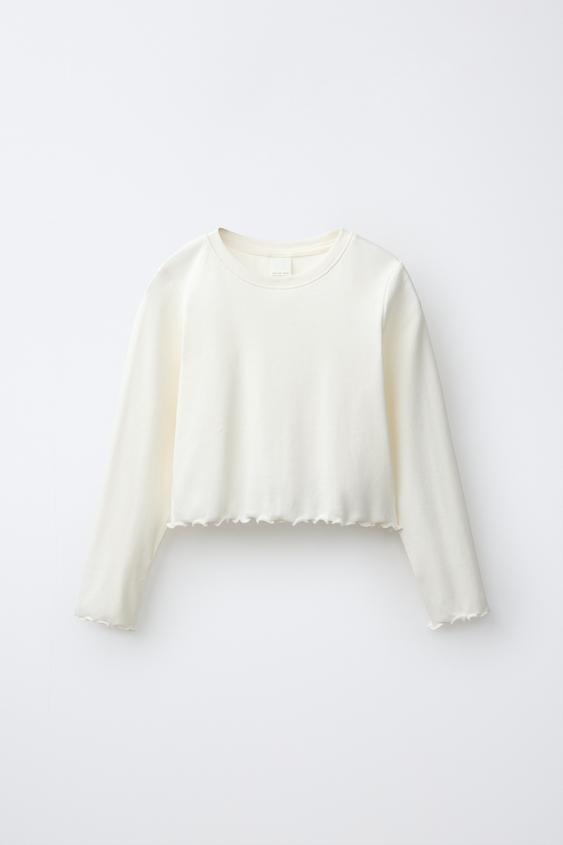 OVERLOCK RIBBED CROPPED T-SHIRT - Oyster-white by Zara - Image 0