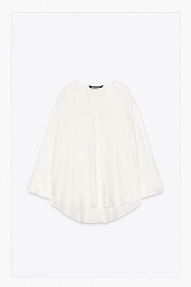 بلوزة منسدلة بمظهر ساتاني ZW COLLECTION - أبيض مكسور الخاص بـ Zara