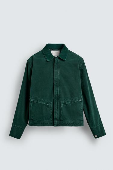 ÁO KHOÁC DENIM DÁNG CROP - Xanh lục từ Zara