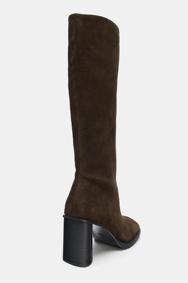 BOTTES EN CROÛTE DE CUIR À SURPIQÛRES - Marron chocolat de Zara - Image 5