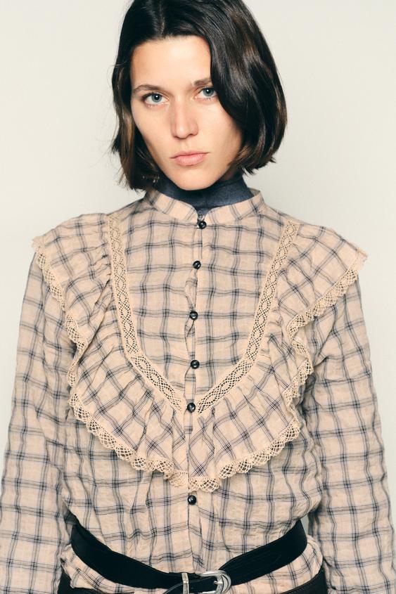 Zara 蕾絲邊格紋罩衫 - 多色 - 圖片 0