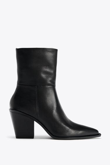 КОЖАНЫЕ БОТИЛЬОНЫ С ОСТРЫМ НОСОМ — Черный от Zara