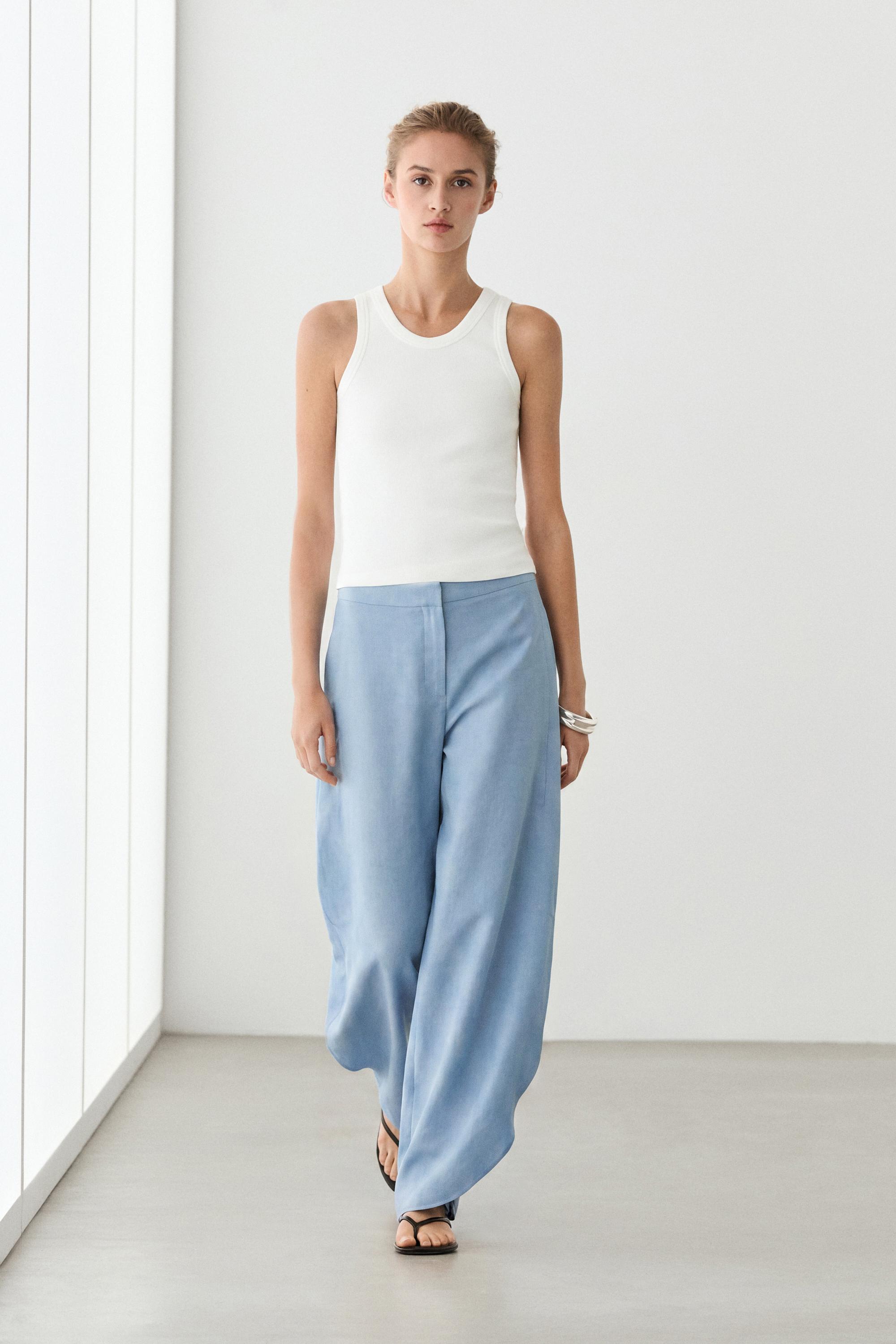 Voluminous flowing linen blend pants - Sky blue | ZARA United States
