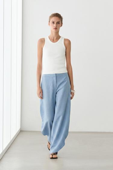 Zara Voluminous flowing linen blend pants - Sky blue - Image 0