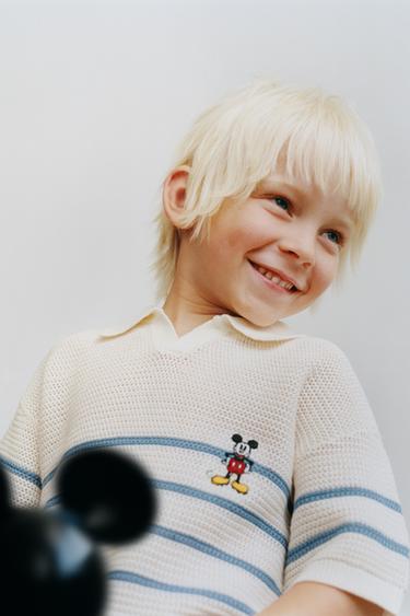 MICKEY MOUSE © DISNEY KNITTED COTTON AND LINEN POLO SHIRT - Blue/White by Zara
