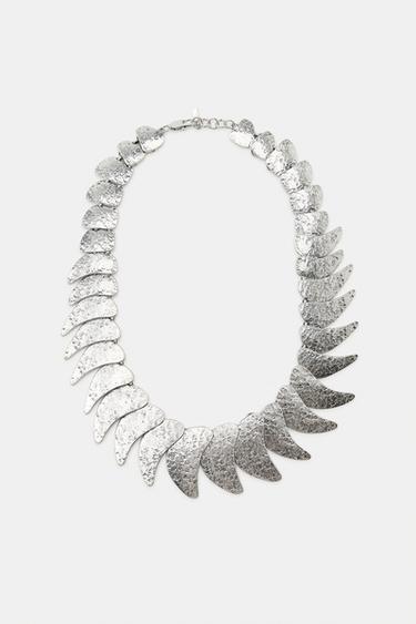Zara 水滴金屬飾片項鍊 - 銀色