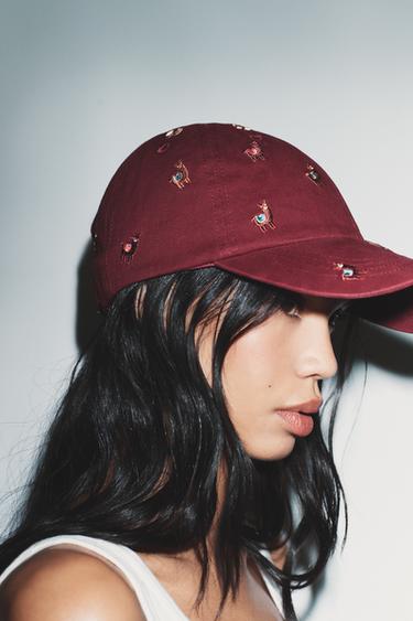 TWILL CAP WITH EMBROIDERY - Burgundy by Zara - Image 1