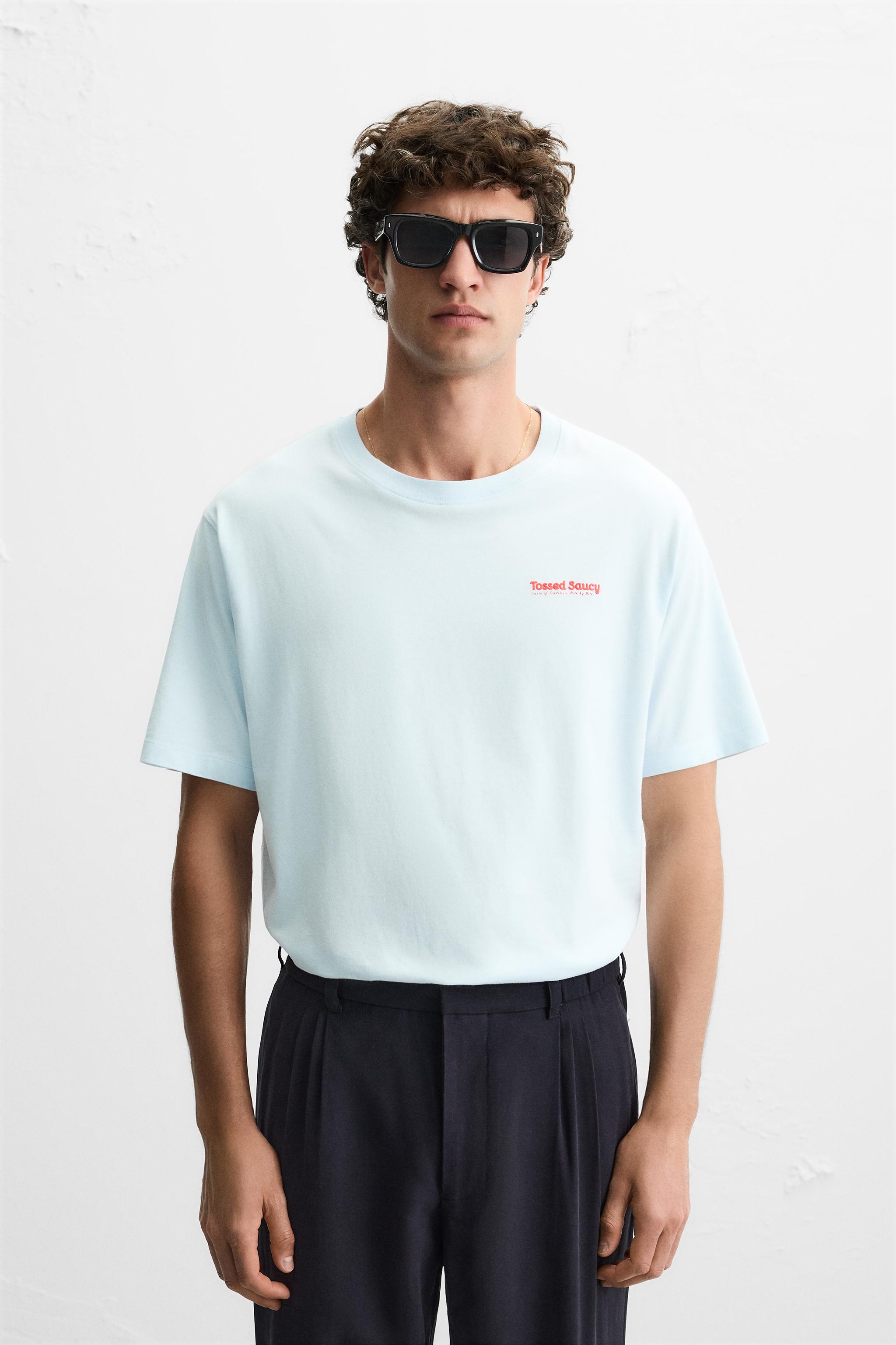 口豪奢 COMBINATION PRINT T-SHIRT - Sky blue | ZARA United States ボディ・フェイスケア