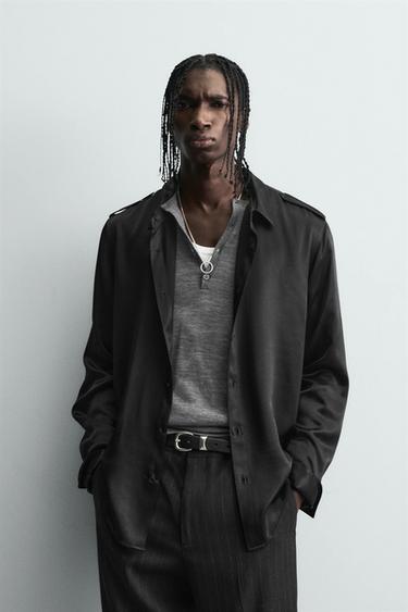 Zara 緞面休閒版襯衫 - 黑色