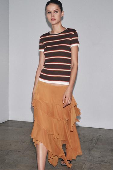 DOUBLE STRIPE T-SHIRT - Chocolate brown by Zara