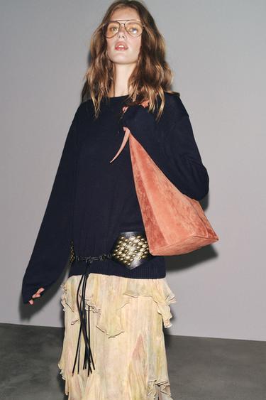 Zara LEATHER MAXI BUCKET BAG WITH HANDLE DETAIL - Orange