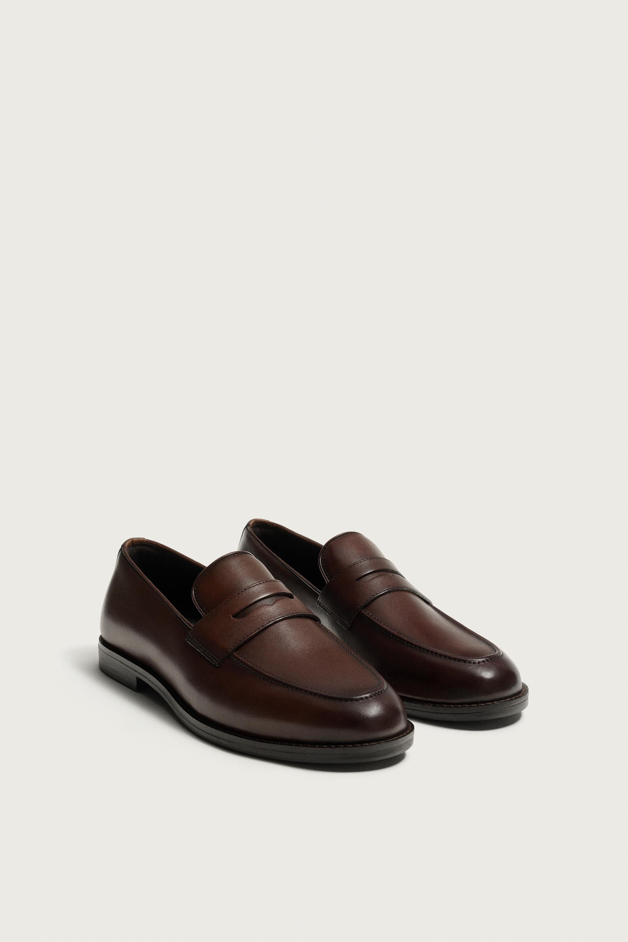 LEATHER PENNY LOAFERS — Brown