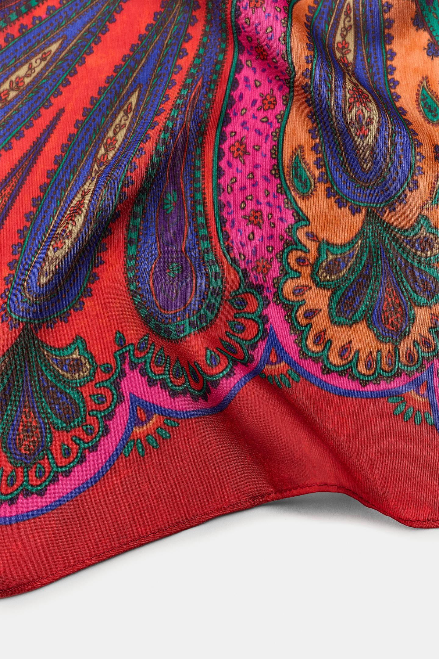 Женский шарф Zara Paisley Print Viscose Silk Blend, цвет: Красный — фото 4