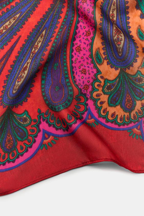 FOULARD MÉLANGE VISCOSE SOIE ESTAMPÉ PAISLEY - Rouge de Zara - Image 3