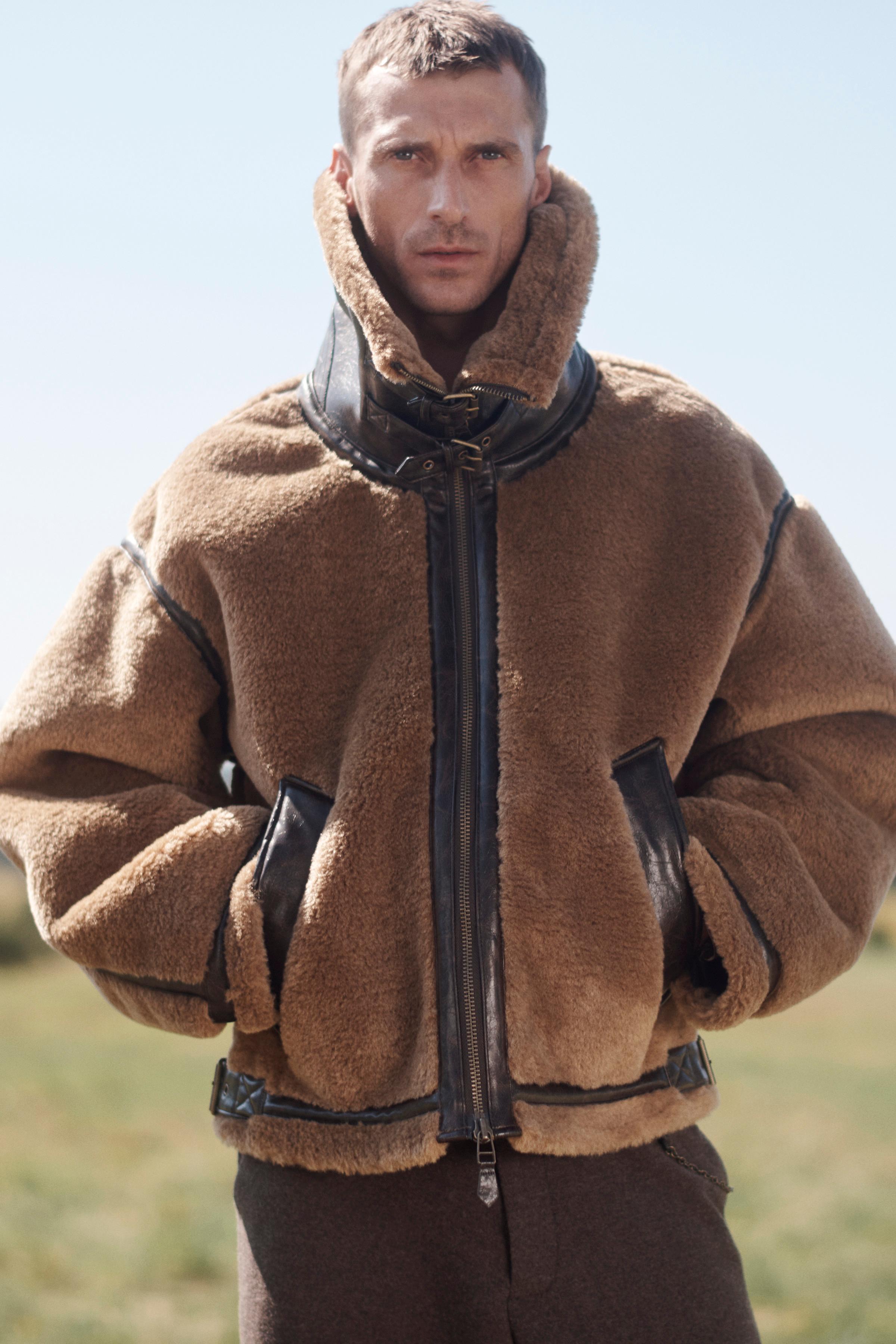 コントラストリアルファー付きフェイクレザー ジャケット