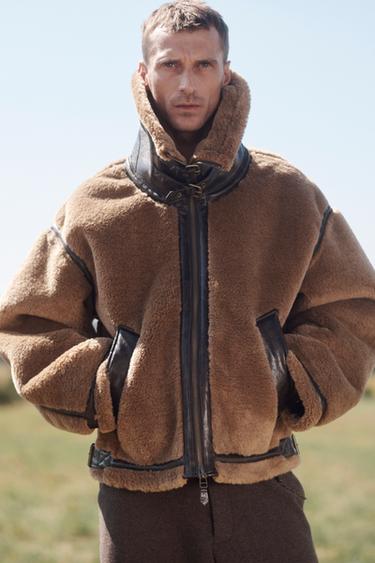 BLOUSON MATIÈRE SYNTHÈTIQUE AVEC EFFET FOURRURE À CONTRASTE ÉDITION LIMITÉE - Marron de Zara - Image 2
