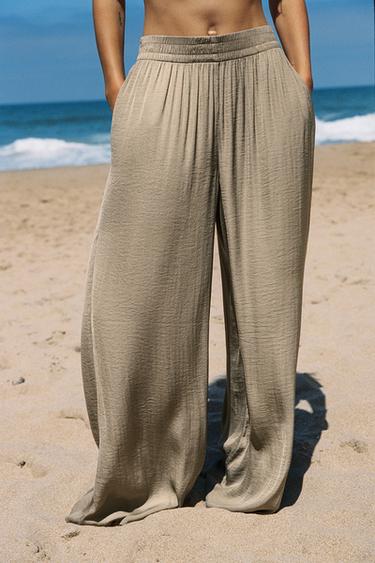 Zara FLOWY WIDE LEG PANTS - Brown / Taupe