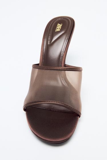 Zara SANDALE SA MREŽASTOM TRAKOM I ŠTIKLOM – Smeđa