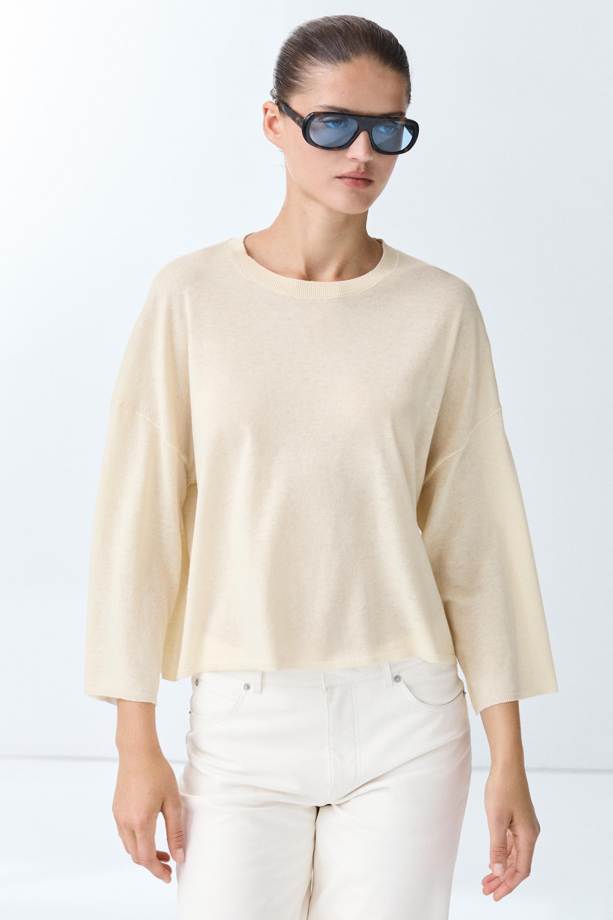Round neck knit sweater — Yellow