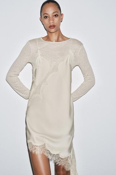 T-SHIRT À MANCHES LONGUES AVEC LIN - Écru de Zara - Image 1