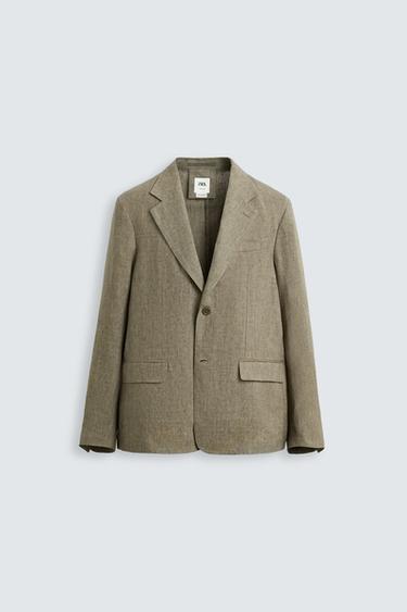 Zara LIMITED EDITION 100% LINEN SUIT BLAZER - taupe brown