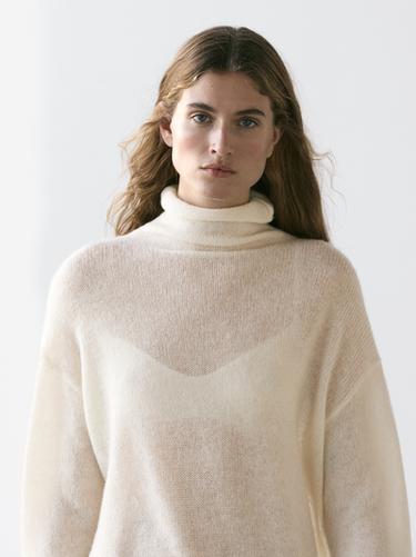 Zara Wool high neck knit sweater - Oyster-white