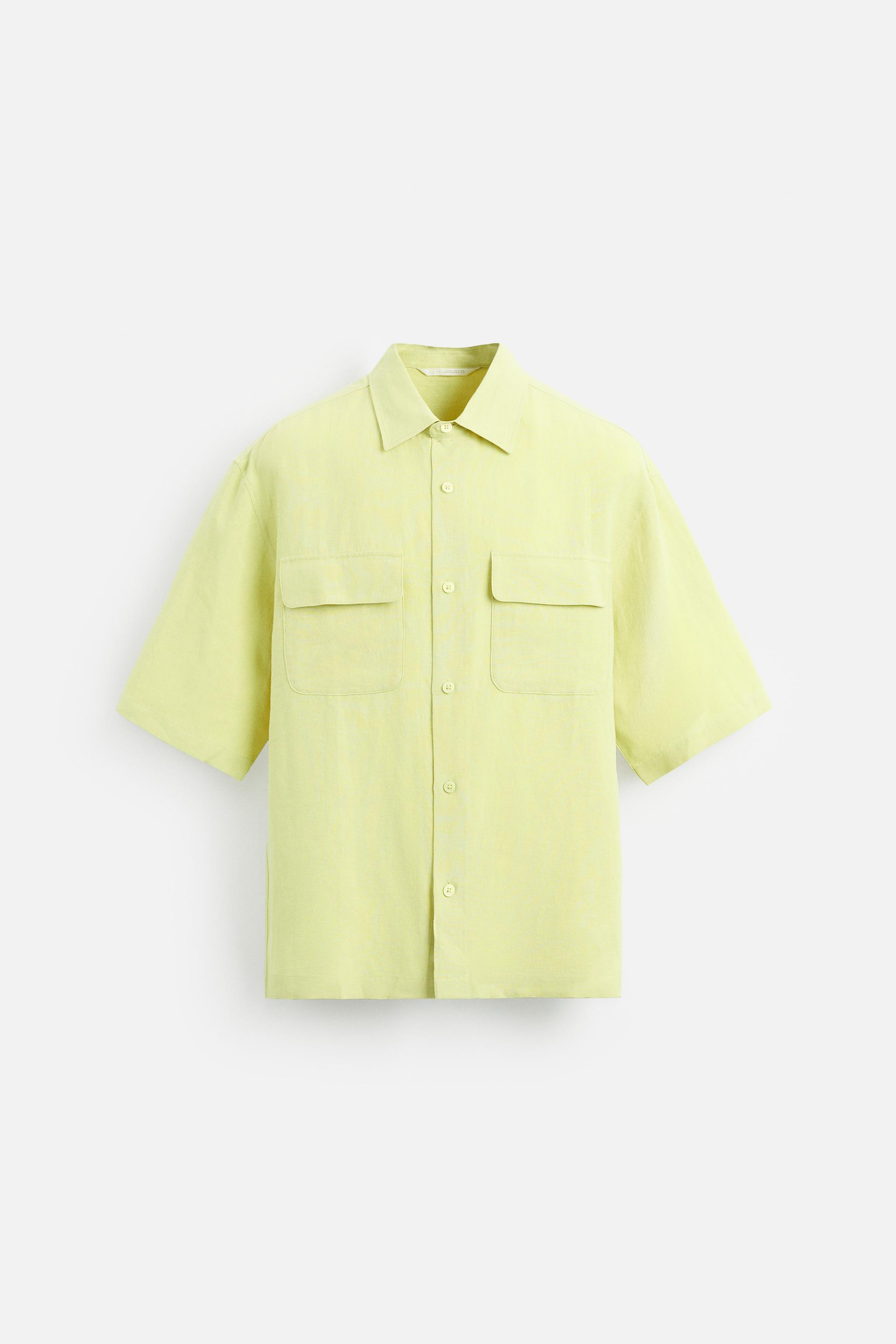 【ZARA】ポケット付きリネン100%シャツ ライム | 1195/204/520 ポケット付きリネン100%シャツ - ライム | ZARA Japan / 日本