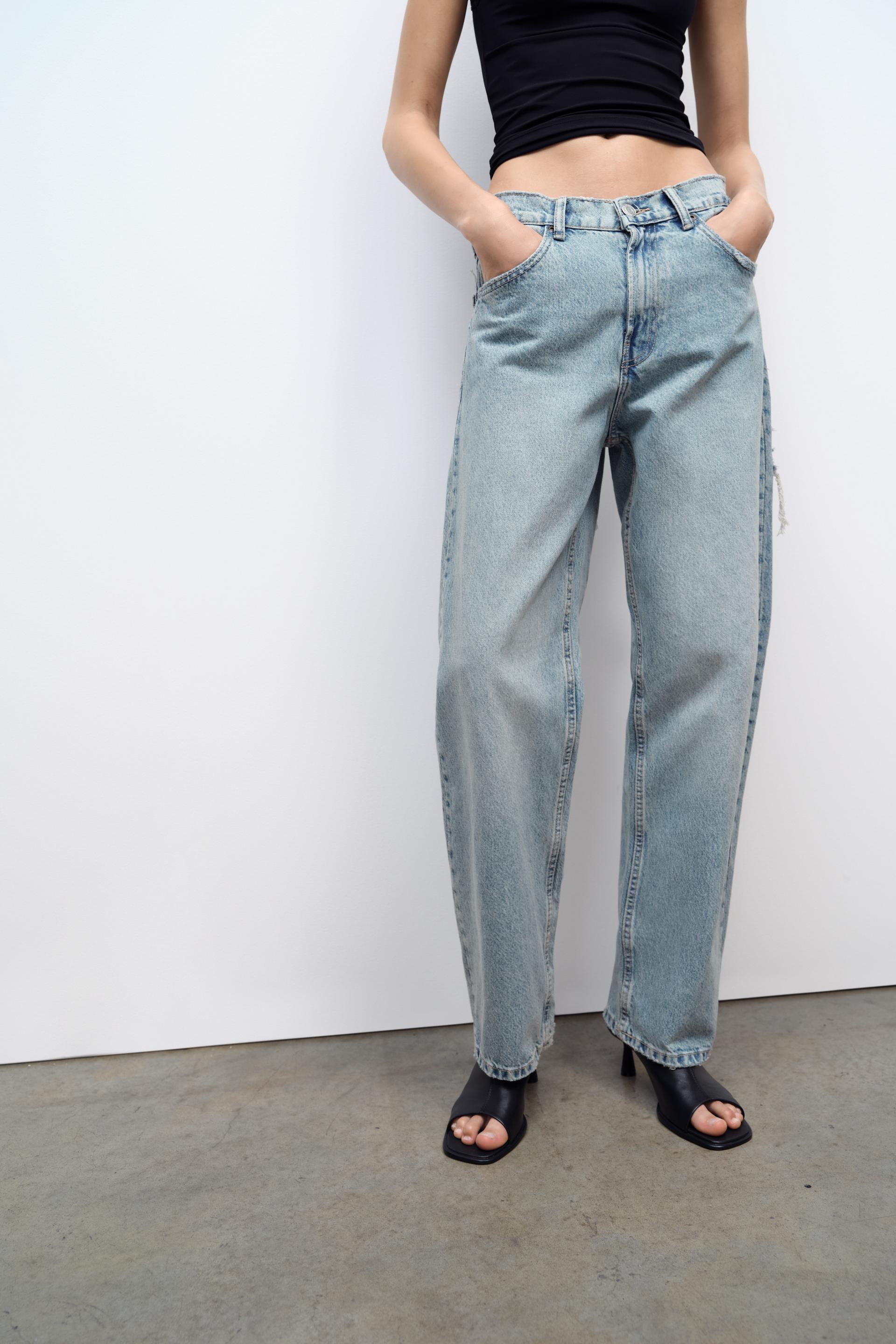 TRF BAGGY JEANS WITH RIPS - Light blue