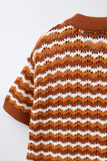 POLO EN MAILLE CROCHET - Orange de Zara - Image 3