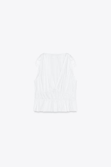 TOP SATINÉ À FRONCES - Blanc de Zara - Image 4