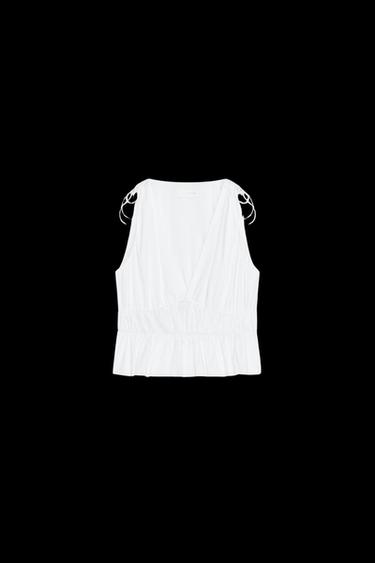 GATHERED SATIN-FINISH TOP - White by Zara - Image 0