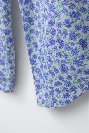 PANTALON À JAMBES LARGES IMPRIMÉ FLEURI - Bleu / Lavande de Zara - Image 4