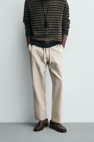 RELAXED FIT COTTON/LINEN TROUSERS - Pearl grey by Zara