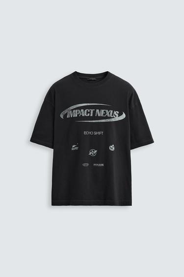 CAMISETA LAVADA ESTAMPADO - Antracita oscuro de Zara