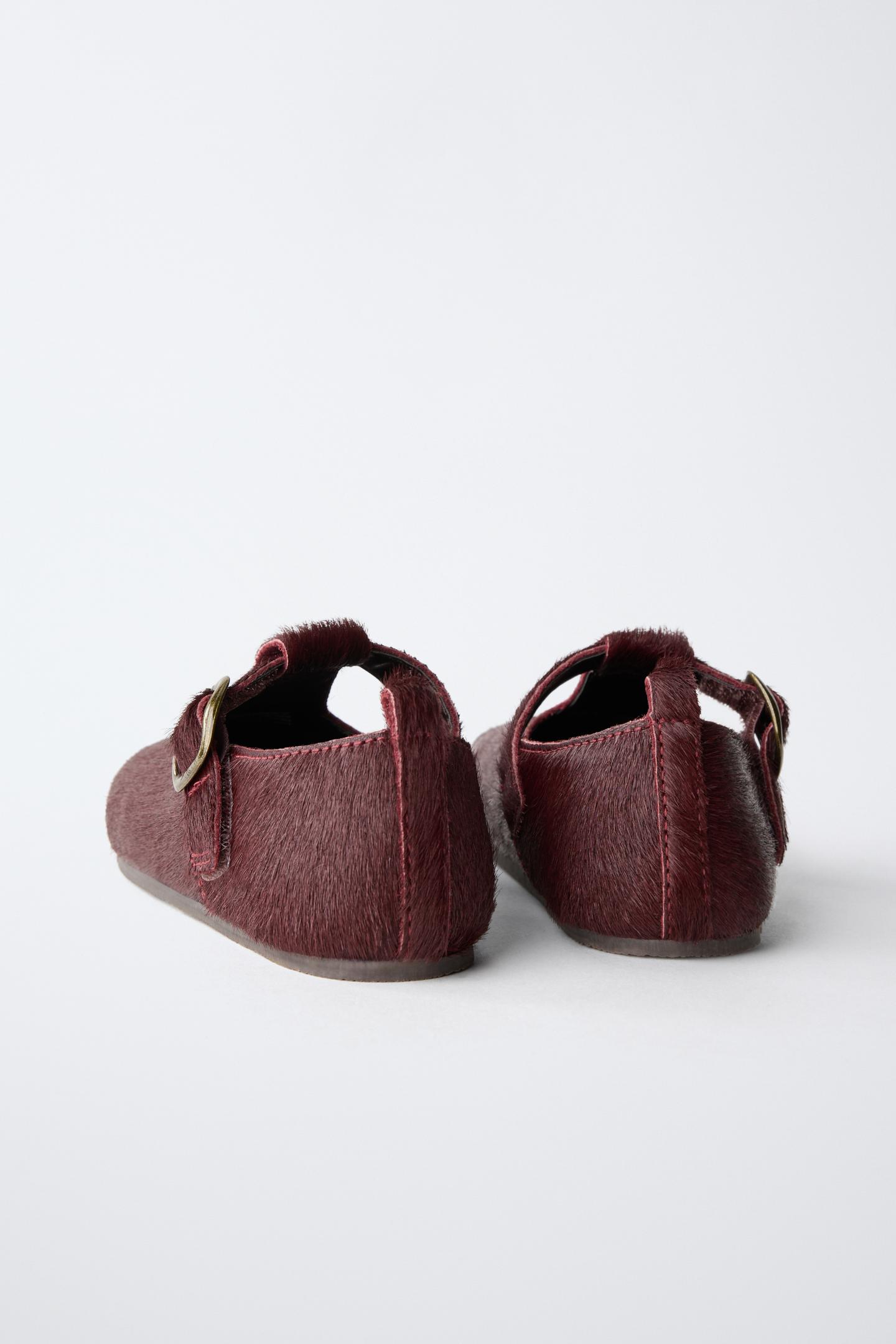 Обувь Zara Leather T-STRAP Shoes для детей, цвет: Баклажановый — фото 5