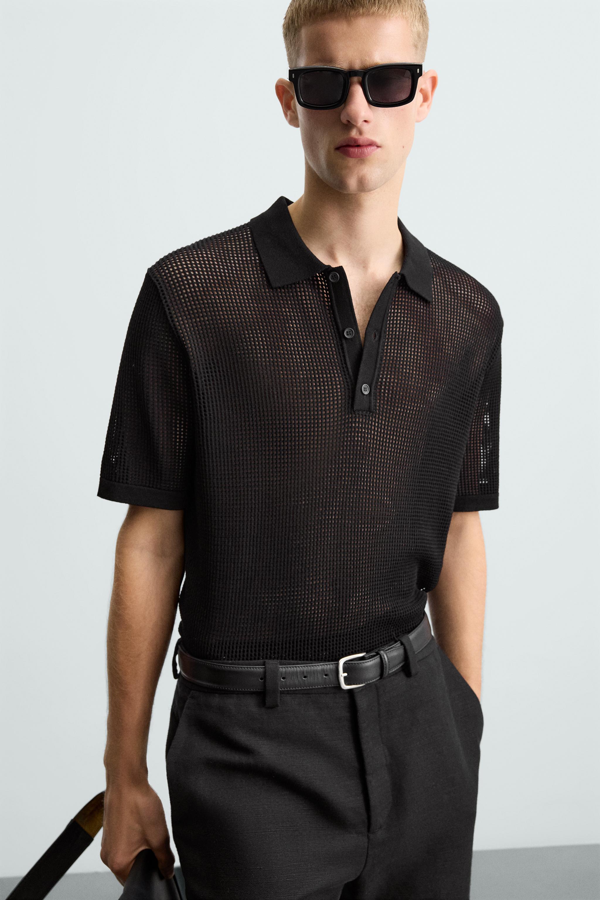 OPENWORK KNIT POLO SHIRT - Black | ZARA South Africa