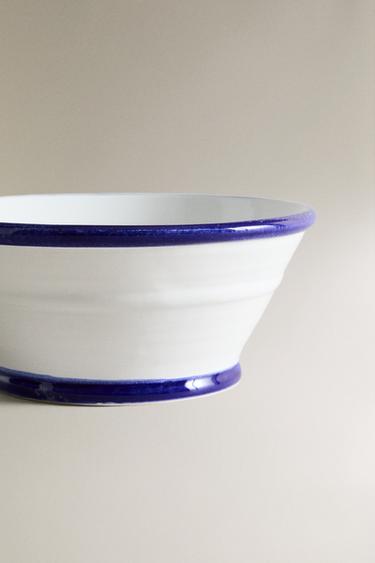 STONEWARE SALAD BOWL WITH CONTRAST RIM - White / Navy by Zara - Image 3