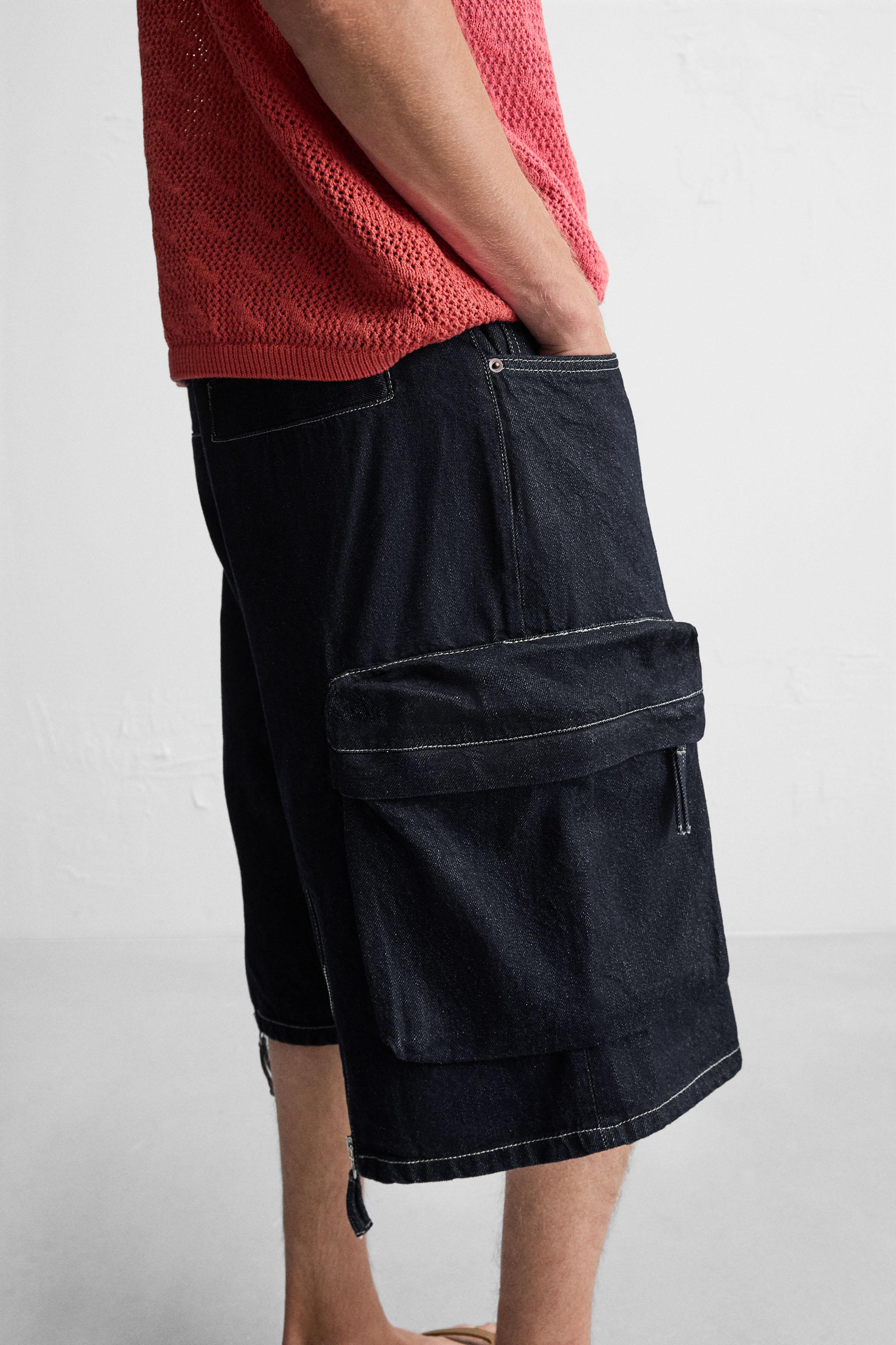 【in a row】Black Blue Half Cargo Bermuda Denim The FIX Women's Dark Wash Bermuda Denim Shorts | Bash