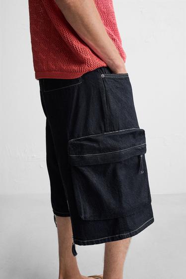 BERMUDA DENIM CARGO COUPE LARGE - Bleu de Zara - Image 4