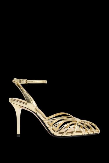 Zara METALLIC EFFECT HEELED CAGED SANDALS - Gold - Image 0