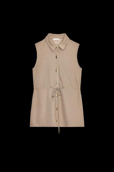 Zara TWILL BUTTON VEST - Beige - Image 0