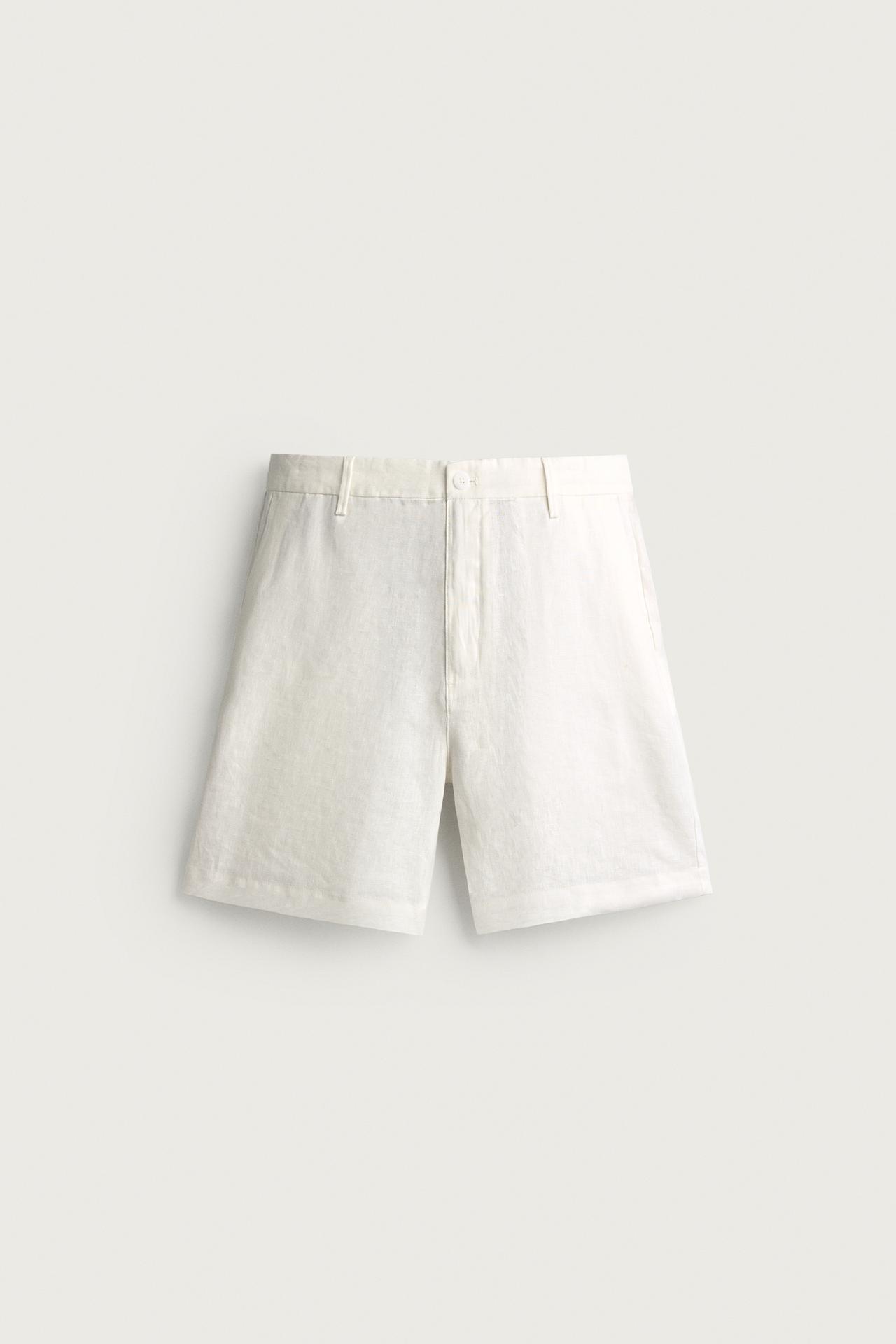 100% LINEN REGULAR FIT SHORTS — White