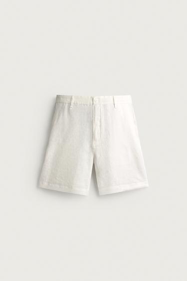 100% LINEN REGULAR FIT BERMUDA SHORTS - White by Zara